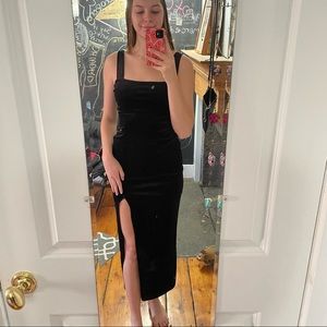 Asos black square neck maxi dress with side split